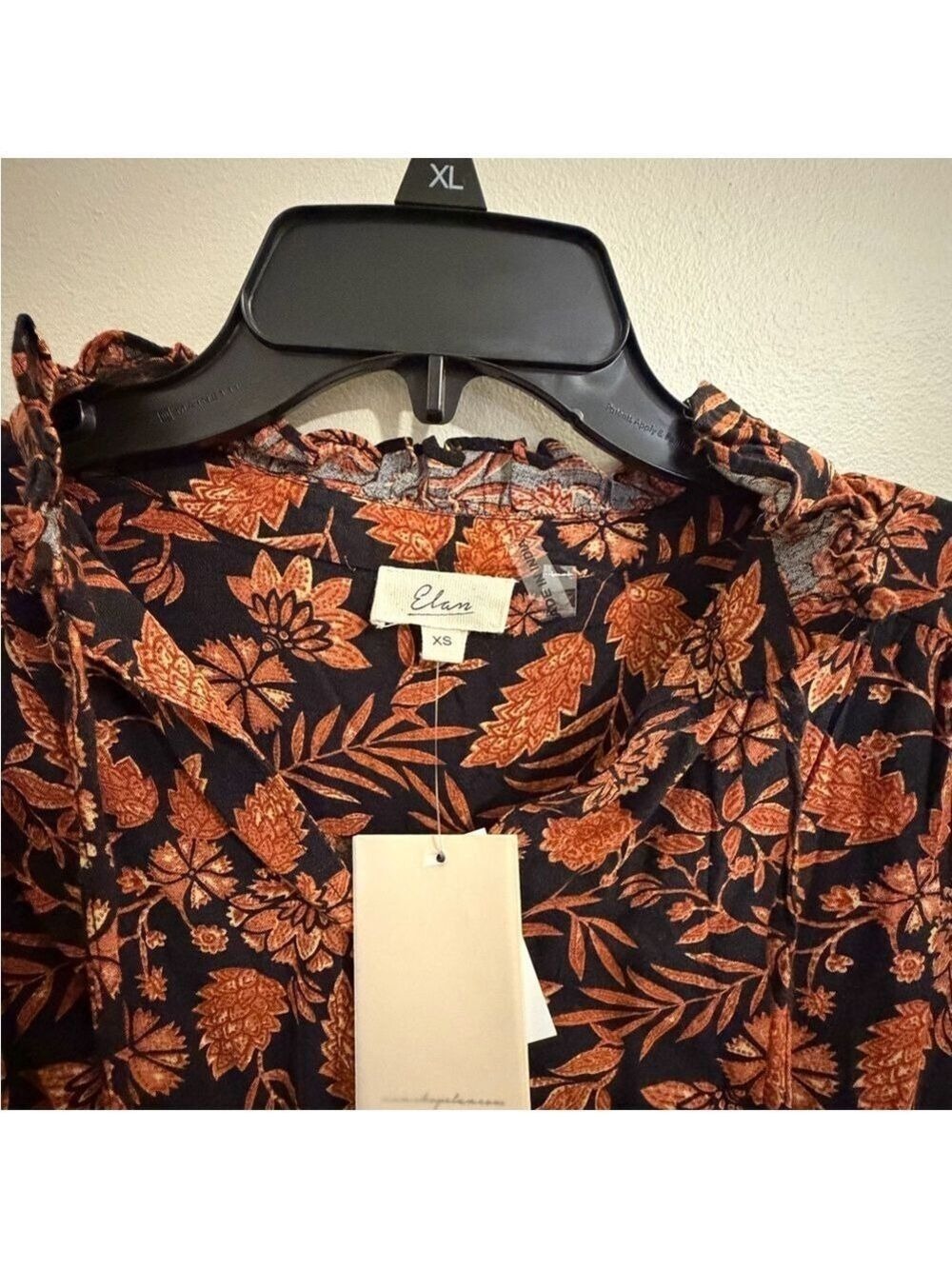 Elan Black Autumn Print Split Neck Top - Picture 8 of 11